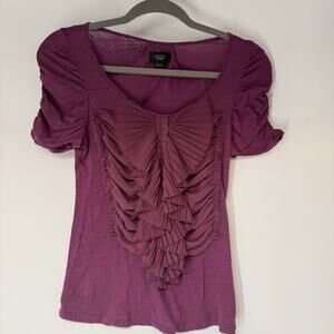 Deletta Chiffon Puff Sleeve Blouse Womens XSmall Wine Burgundy Pleated Ruched